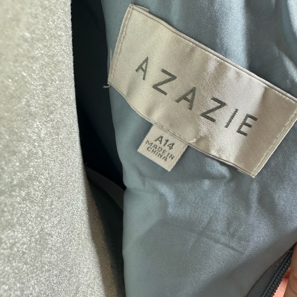 Azazie Dusty Blue Chiffon Dress w Draping - Picture 6 of 7